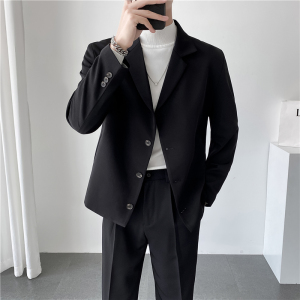 ins轻熟风英伦纯色西服外套 阔版宽松休闲小西装 X27四粒扣-P150图片