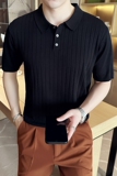 夏季男士休闲polo衫t恤潮流修身翻领半袖polo衫黑色C72006-P58，男装T恤，电商C308