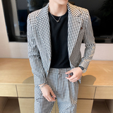 春痞雅高级感休闲二粒扣千鸟格西服+英伦青年九分西裤LJT06-P225，男装西服，电商C308