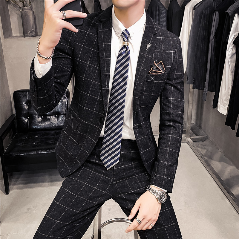 20秋冬款英伦韩版经典时尚格子修身男士单西服外套X905-P150,男装西服,电商C308
