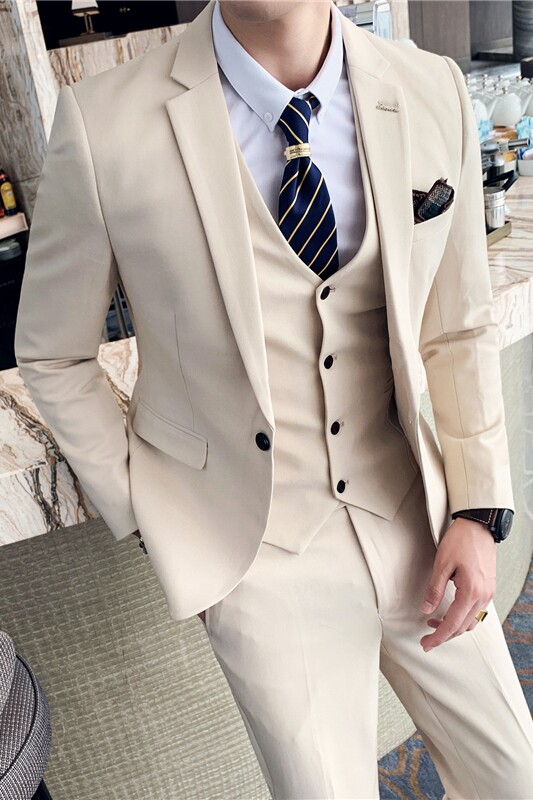秋冬款英伦韩版修身男士休闲商务西服三件套中灰色SJT830-P265,男装西服,电商C308