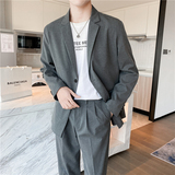轻熟风英伦纯色宽松西服+阔版休闲九分裤套装灰色TZ16-P215，男装西服，电商C308