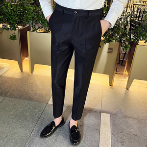 时尚免烫西裤男士韩版修身小脚裤商务休闲西裤长裤黑色K888-P75，男装西裤，电商C308