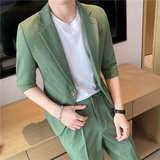 痞雅高级感休闲纯色中袖男士西服+英伦时尚短西裤套装TZ04-P210，男装西服，电商C308