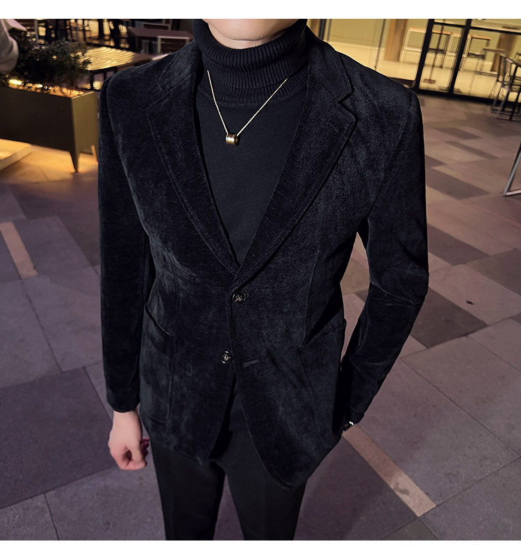 英伦韩版修身男士商务休闲二粒扣灯芯绒西服加厚外套绿色X32-P170,男装西服,电商C308