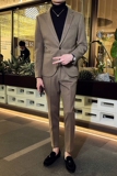 秋冬英伦韩版修身男士休闲一粒扣呢料西服套装咖啡色LJT33-P220，男装西服套装，电商C308