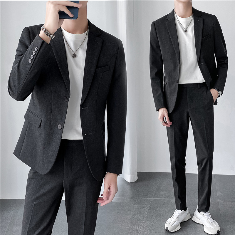 轻熟风ins韩版修身男士休闲纯色二粒扣西服套装LJT961-P220，男装西服套装，电商C308