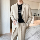 轻熟风英伦条纹微宽长袖西服九分西裤套装卡其色TZ14-P215，男装西服，电商C308