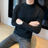 秋冬韩版半高领修身打底衫中领套头纯色针织衫毛衣杏色MY1-P45，男装T恤，电商C308