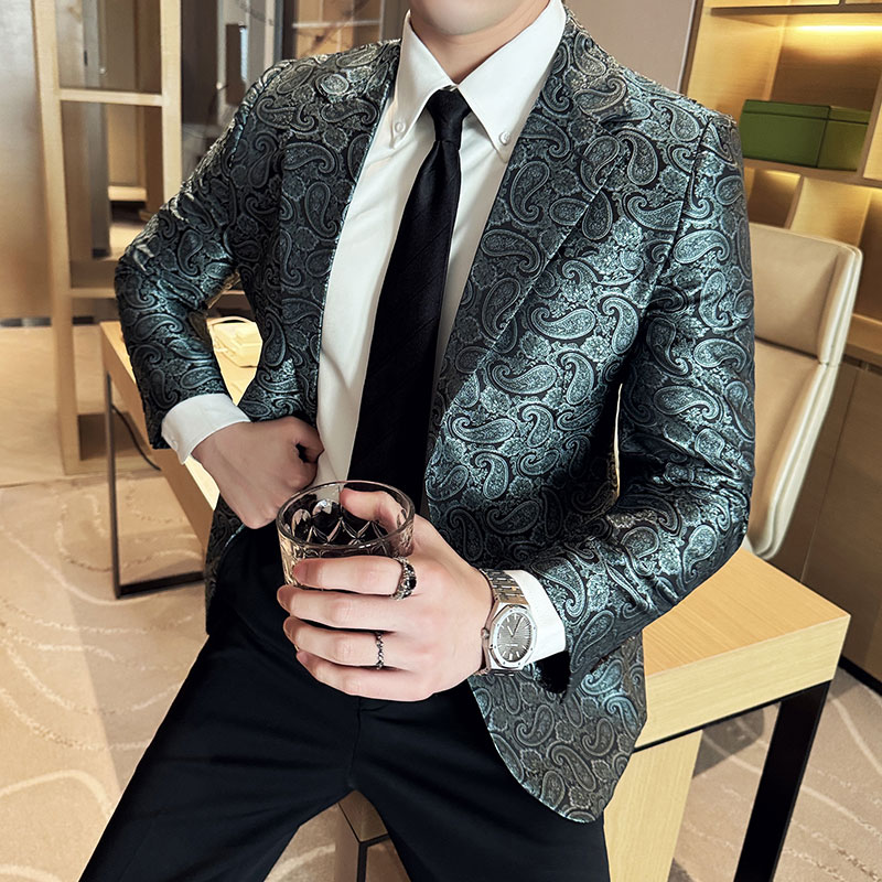 潮男痞帅个性腰果花小西装英伦韩版修身男士休闲西服X947-P155，男装西服，电商C308