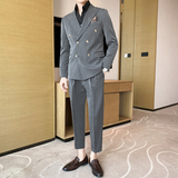 痞雅高级感休闲双排扣纯色小西服+英伦时尚九分西裤套装TZ02-P225，男装西服，电商C308