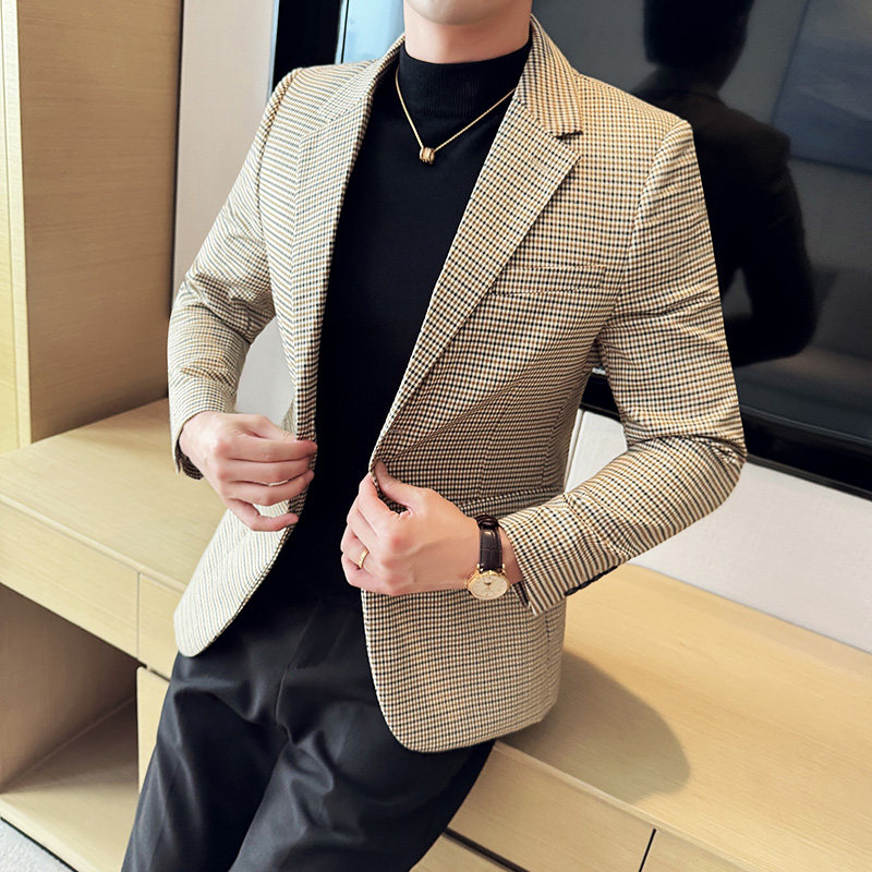 英伦韩版修身男士商务休闲小细格西服男外套X942-P155,男装西服,电商C308