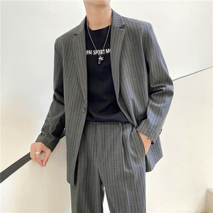 高质量男性西装 轻熟风ins英伦宽松条纹休闲西服外套X23-P150图片