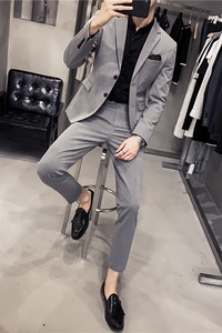 20秋冬款 英伦韩风修身男士二粒扣商务西服套装 LJT961-P230图片