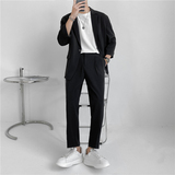 23春夏款轻熟风英伦纯色宽松中袖西服+阔版九分裤套装TZ15-P195，男装西服，电商C308