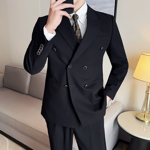 潮流简约英伦风时尚轻奢双排扣纯色男士西服套装LJT88211-P240图片