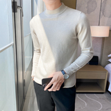 秋冬韩版半高领修身打底衫中领套头纯色针织衫毛衣杏色MY1-P45，男装T恤，电商C308