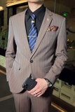 英伦韩版修身男士商务休闲条纹一粒扣西服外套咖啡色X28-P150，男装西服，电商C308