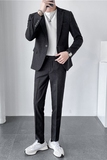ins轻熟风韩版修身男士休闲一粒扣条纹西服套装LJT903-P205，男装西服套装，电商C308