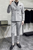 秋冬韩版修身纯色双排扣男士西服三件套装中灰色SJT902-P265，男装西服，电商C308