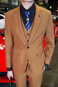 英伦韩版修身男士休闲商务西服三件套新郎套装黑色SJT888-P285图片