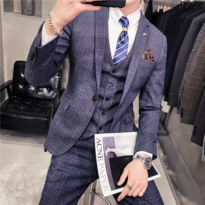 20秋冬款 英伦韩版时尚男士商务格子西服三件套装SJT956-特P260图片