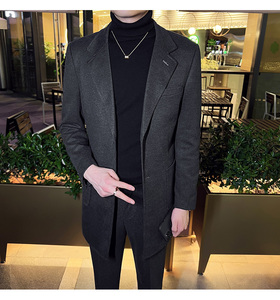 秋冬英伦韩版修身男士休闲中长款呢料西服套装灰色LJT34-P235图片