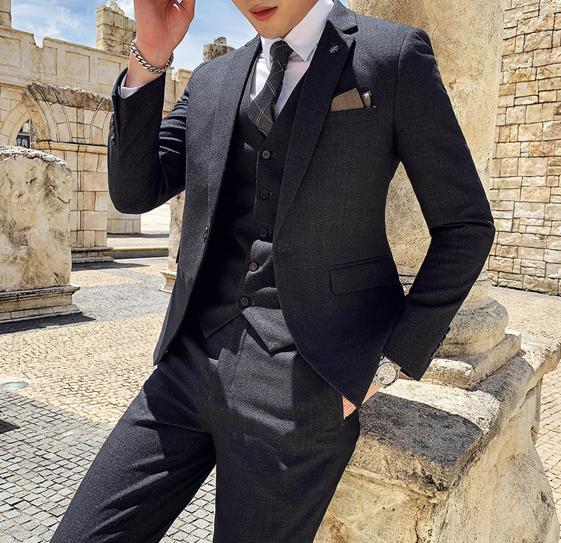 秋冬新款英伦韩版修身男士西服三件套装TZ148-P295,男装西服,电商C308