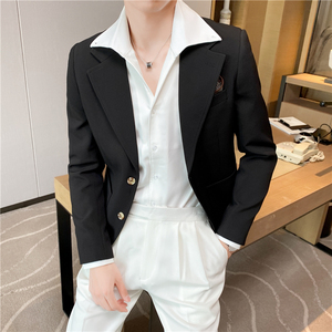 春夏季休闲小西服外套男 高级感韩版修身英伦痞帅单西装X01-P155图片