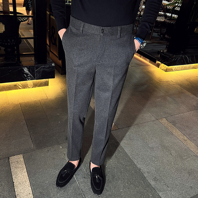 高品质秋冬毛呢西裤男士商务修身小脚裤呢料休闲裤灰色K33-P65，男装西裤，电商C308
