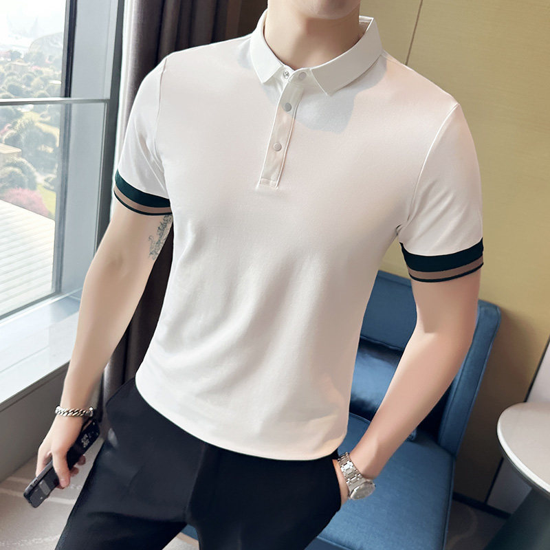 夏季男士休闲polo衫t恤潮流修身翻领半袖polo衫咖啡色C60025-P58,男装T恤,电商C308