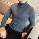 秋冬韩版半高领修身打底衫套头纯色针织衫毛衣花沙漠色B5552-P50，男装T恤，电商C308