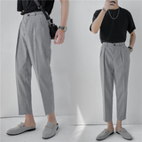 轻熟风微宽时尚休闲裤阔版小格子九分西裤男K18-P65，男装西裤，电商C308