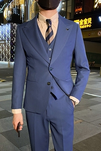 英伦韩版修身男士休闲商务二粒扣西服三件套装黑色SJT889-P290图片