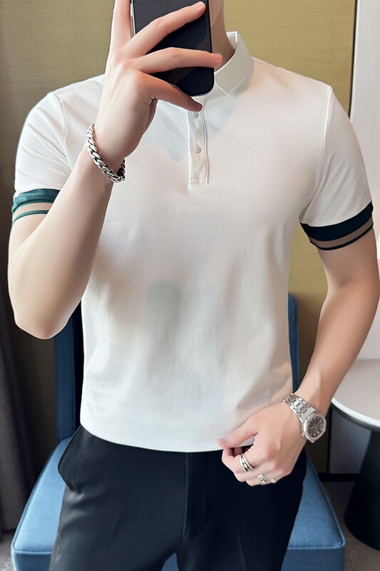 男士休闲polo衫t恤潮流修身翻领半袖polo衫咖啡色C60025-P58,男装T恤,电商C308