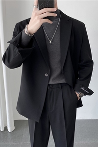 ins轻熟风英伦纯色西服外套 阔版宽松休闲小西装 X27刺绣-P150图片