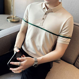 夏季男士休闲polo衫t恤 潮流修身翻领半袖polo衫杏色C60008-P58图片