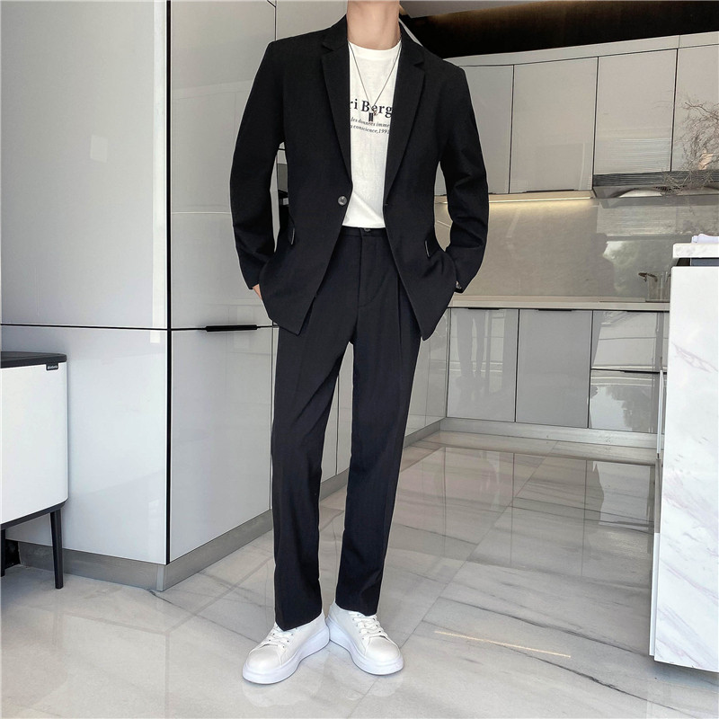 高质量男性西装轻熟风ins英伦宽松条纹休闲西服套装TZ23-P225，男装西服套装，电商C308