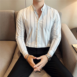 秋冬英伦宽条纹男士衬衣韩版修身长袖衬衫男C88268-P65，男装衬衫，电商C308