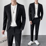 ins轻熟风韩版修身男士休闲虚线条纹西服西装套装LJT937-P210，男装西服套装，电商C308