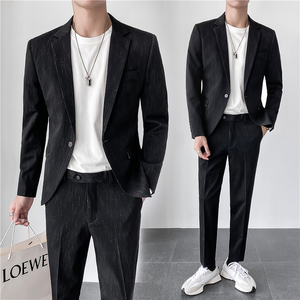 轻熟风ins韩版修身男士休闲虚线条纹西服套装 LJT937-P210图片
