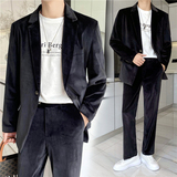 秋冬风英伦纯色丝绒西服套装阔版宽松休闲小西装TZ22-P225，男装西服套装，电商C308