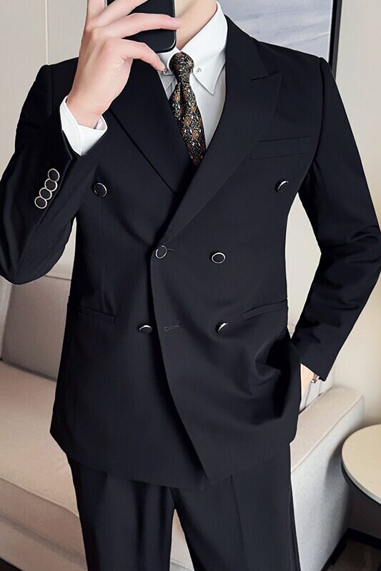 潮流简约英伦风时尚轻奢双排扣纯色男士西服外套X88211-P165,男装西服,电商C308