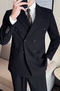 潮流简约英伦风时尚轻奢双排扣纯色男士西服外套X88211-P165图片