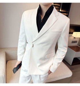 春季 英伦修身男士西装 韩版休闲斜扣西服外套咖啡色X908-P150图片