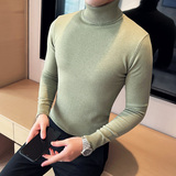 秋冬韩版高领修身打底衫套头纯色针织衫精致毛衣沙漠色B5553-P50，男装T恤，电商C308