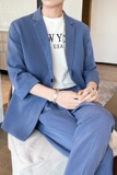 24春夏款轻熟风英伦纯色阔版中袖西服九分裤套装蓝色TZ15-P195，男装西服，电商C308