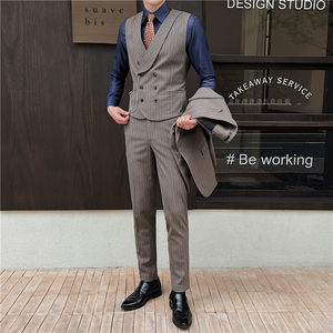 新郎婚礼伴郎服礼服马甲男士高级感双排扣条纹马甲MJ918-P70图片