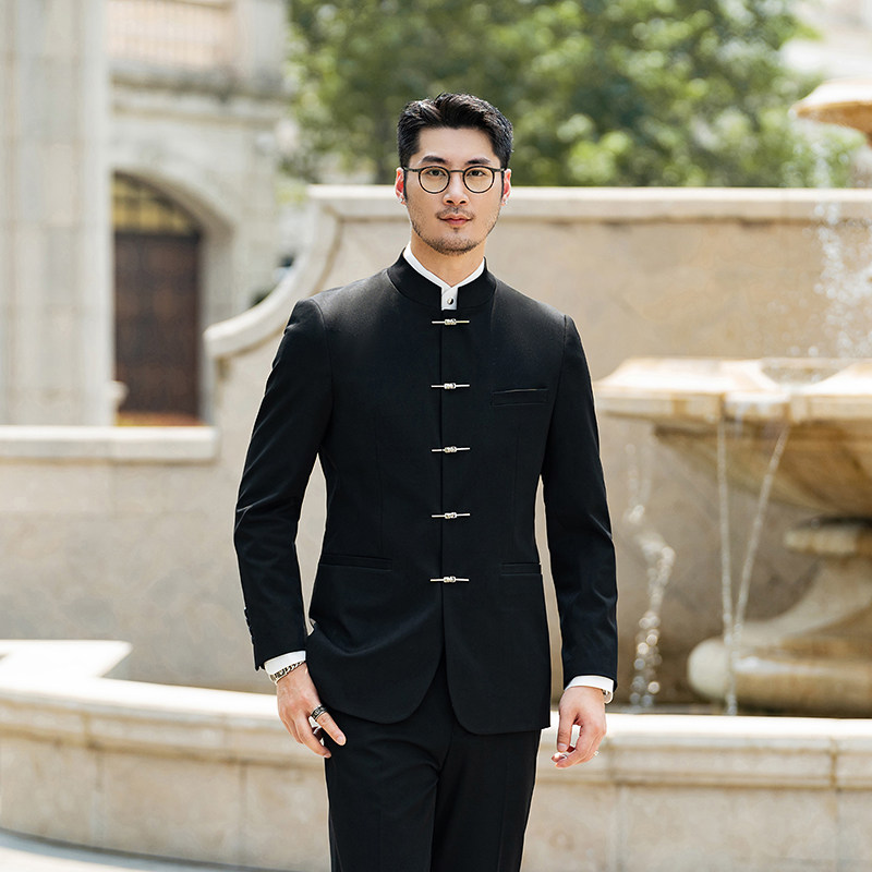 中式新郎西服婚礼伴郎礼服男士高级感立领中式西装X938-P155,男装西服套装,电商C308