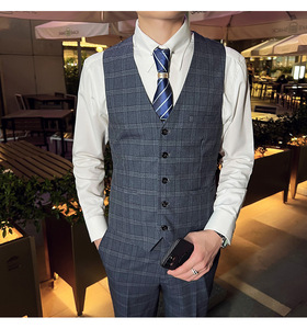 英伦商务韩版修身格子V领男士马甲 新郎伴郎小马甲蓝色MJ30-P65，男装背心/马甲，电商C308